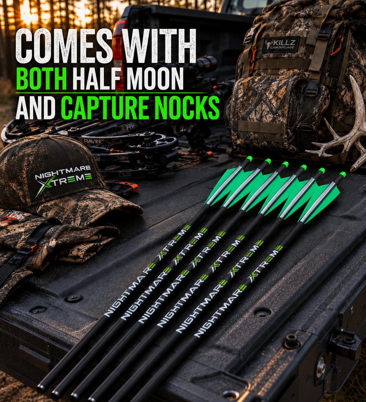 NIGHTMARE XTREME Crossbow Bolts Carbon Half Moon and Capture Nocks 20"