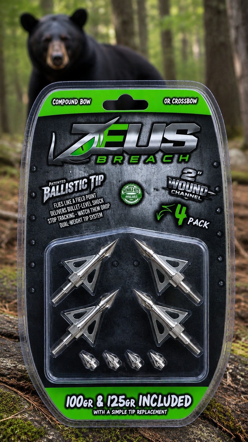ZEUS BREACH 100/125 GRAIN BROADHEADS (4 PACK)-PRE ORDER
